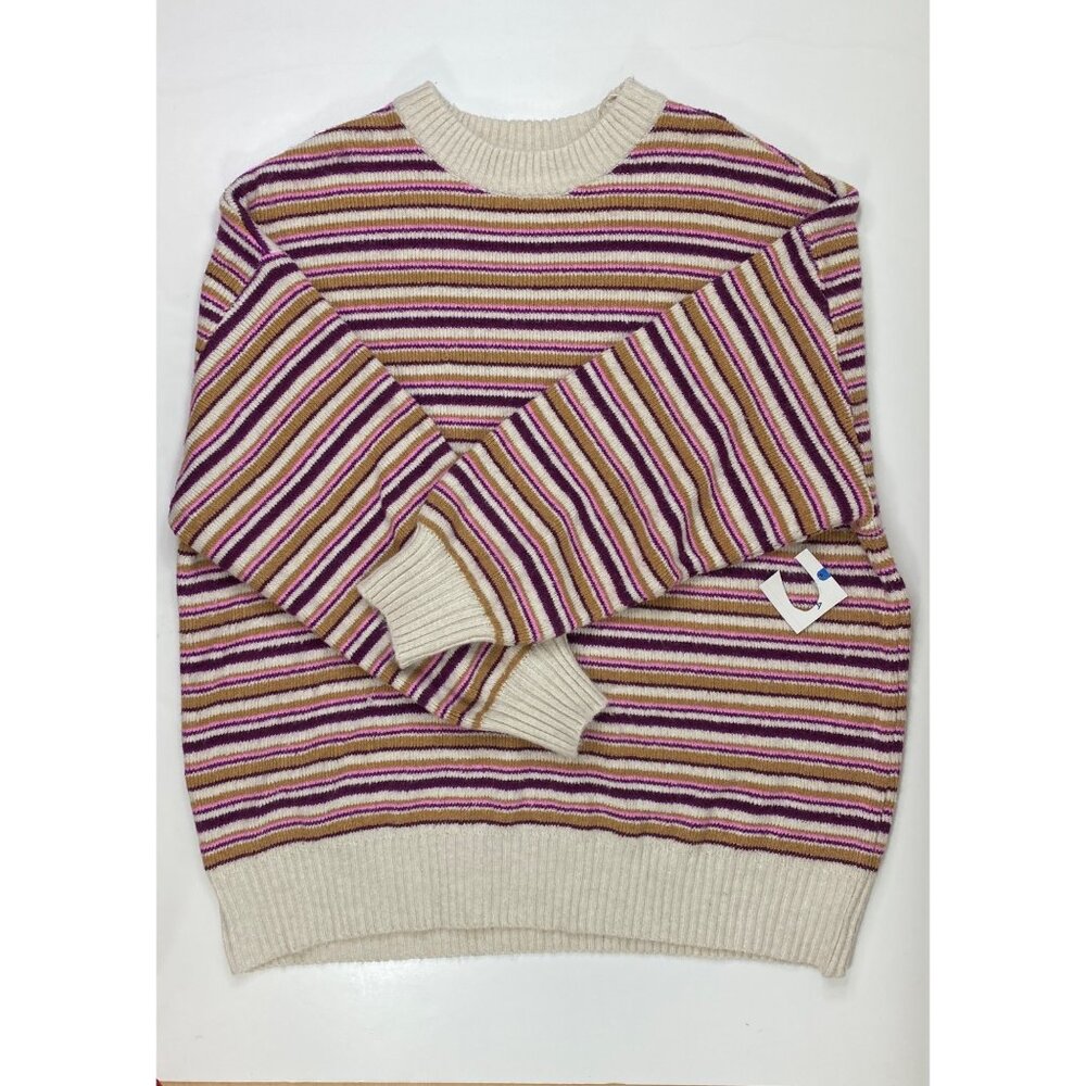 Arizona Jean Co. Womens Cream Purple Yellow Ribbed Striped Sweater Size XXL